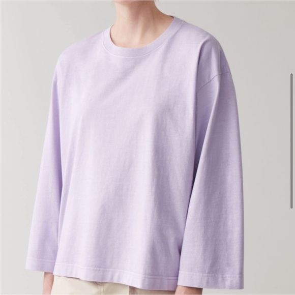 COS Flowy Boxy Oversized Basic Top Long Sleeve T-Shirt Lavender Lilac Size S - Picture 1 of 7